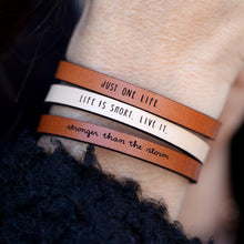 Load image into Gallery viewer, stronger than the storm  Engraved Leather Bracelet
