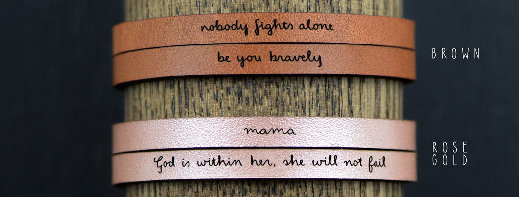 stronger than the storm Engraved Leather Bracelet