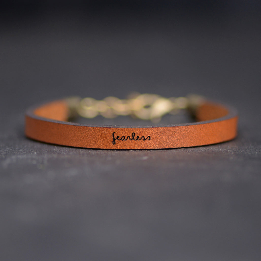 fearless Engraved Leather Bracelet