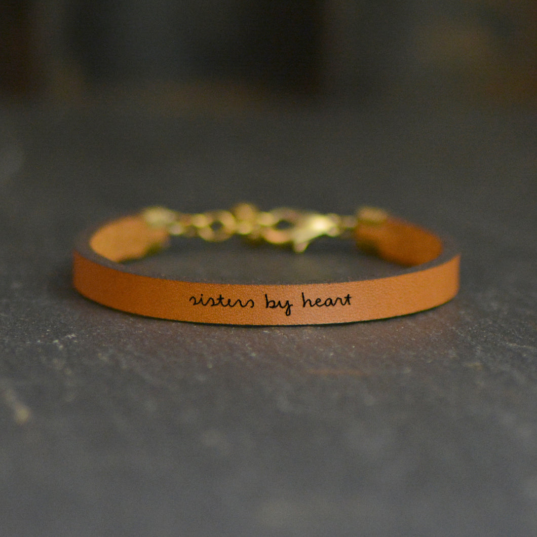 sisters by heart Engraved Leather Bracelet