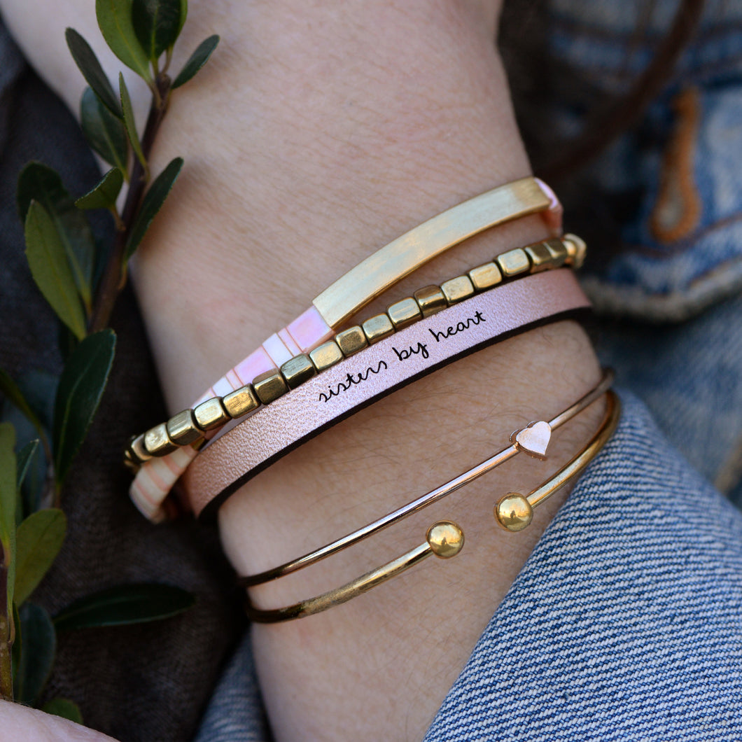 sisters by heart Engraved Leather Bracelet